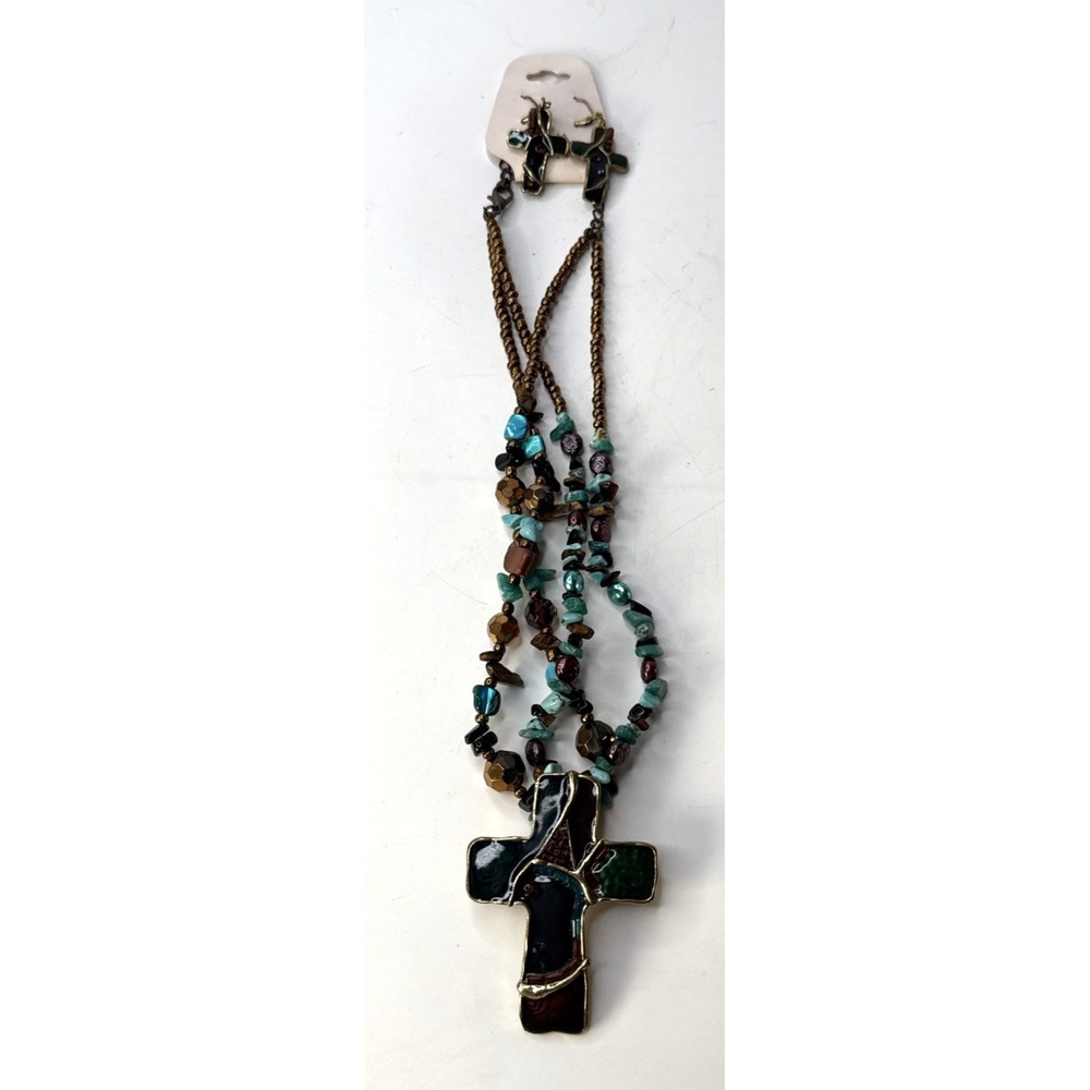 Trisha Waldron Cross Necklace and Earrings set New